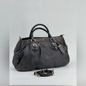 PRADA 2way Grey Leather Tote Shoulder Bag